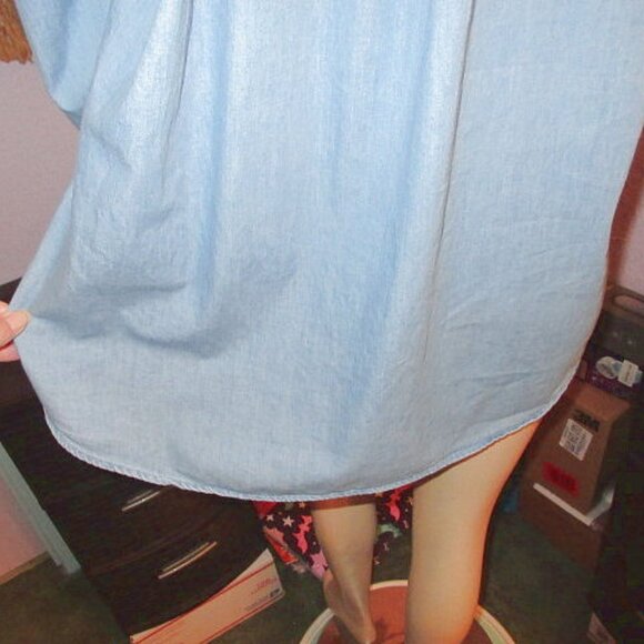 Vtg Embroidered Chambray Denim Shirt Size XL Tunic Top Bloomcore Boho Western - Picture 10 of 11